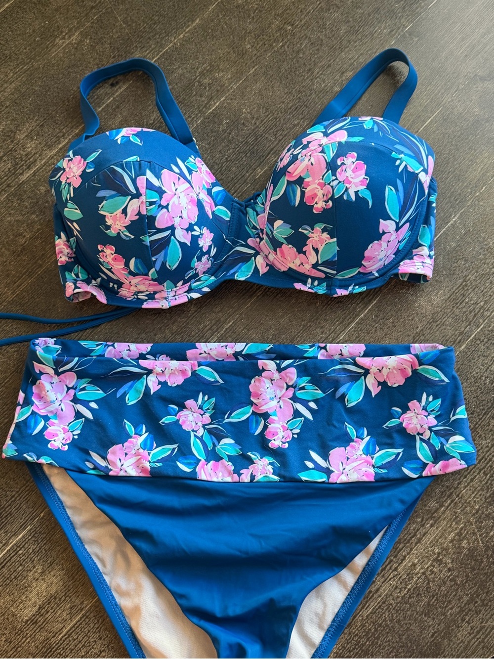 Swimsuits for All Women’s Floral Blue Two-Piece Bikini Set 16/18